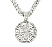 BISONBLUE Halsketten Anhänger Herren Schmuck Damen Kette Männer Frauen Hip-Hop-Halskette mit hohlem Diamantanhänger für Männer, dominante und übertriebene Accessoires, Silber, 45 cm