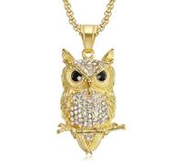 BISONBLUE Halsketten Anhänger Herren Schmuck Damen Kette Männer Frauen Hip Hop Iced Out Eule Anhänger Halskette für Frauen Bling AAA CZ Halskette Goldfarbe