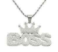 BISONBLUE Halsketten Anhänger Herren Schmuck Damen Kette Männer Frauen Hip Hop Volldiamant Krone Buchstabe Boss Anhänger Halskette Trendige Persönlichkeit übertrieben Lange Accessoires Anhä