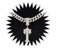 BISONBLUE Halsketten Anhänger Herren Schmuck Damen Kette Männer Frauen Männer Frauen Hip Hop Brief Iced Out Kreuz Halsketten mit 13mm Hiphop Anhänger Halskette Mode Charme Silberfarbe