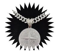 BISONBLUE Halsketten Anhänger Herren Schmuck Damen Kette Männer Frauen Männer Frauen Hip Hop Runde Anhänger Halskette mit 13mm Kristall Iced Out Bling Hiphop Halsketten Mode Charme Silberfa