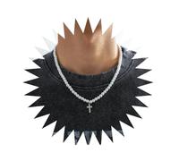 BISONBLUE Halsketten Anhänger Herren Schmuck Damen Kette Männer Frauen Perlenkette mit glänzendem Strass-Kreuz-Anhänger-Halskette für Herren, Trendige weiße Perlen am Hals, modische Silberf