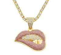 BISONBLUE Halsketten Anhänger Herren Schmuck Damen Kette Männer Frauen Trendige Persönlichkeit mit rosa Lippenzahn-Anhänger-Halskette, dominante und übertriebene Accessoires für Männer, GOL