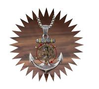 BISONBLUE Halsketten Anhänger Herren Schmuck Damen Kette Männer Frauen Vintage Schiff Anker Anhänger Punk Rotierende Schiff Ruder Halskette Herren Hip Hop Trend Silberfarbe