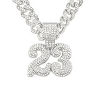 BISONBLUE Halsketten Anhänger Herren Schmuck Damen Kette Männer Frauen Voller Diamant Nummer 23 Anhänger Halskette Herren Hip Hop Persönlichkeit Silber45cm