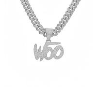 BISONBLUE Halsketten Ketten Herren Anhänger Damen Punk Halskette Männer Trendige Hip-Hop-Halskette mit übertriebenem WOO-Buchstabenanhänger, personalisierte Accessoires, silberfarben, 50 cm