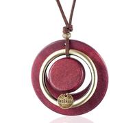 BISONBLUE Kette Damen Halskette Anhänger Frauen Mädchen Damenhalskette Vintage Hals Halskette Mode Holz Handgefertigt Lange Halskette Für Frauen Rot