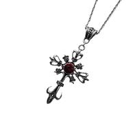 BISONBLUE Kette Damen Halskette Anhänger Frauen Mädchen Damenhalskette Vintage Rubin Kreuz Halskette Gothic Dark Fashion Halskette 1