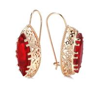 BISONBLUE Ohrringe Damen Ohrhänger Ohrstecker Modische Vintage Natürliche Zirkon Rhombus Hohl Blume Große Tropfen Ohrringe Für Frauen Rot