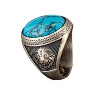BISONBLUE Ringe Herren Ring Damen Männer Rings Geschenk Handgravierter Vintage-Löwen-Herrenring mit grünem Steinring aus 12er-Silber