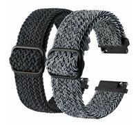 BISONSTRAP 2 Stück Geflochtene Nylon Armband 18mm, Verbesserte Verstellbare Schnalle, Dehnbare Schlaufen Uhrenarmband für Herren und Damen, Graphitgrau+Weiß Schwarz