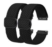 BISONSTRAP 2 Stück Geflochtene Nylon Armband 22mm, Verbesserte Verstellbare Schnalle, Dehnbare Schlaufen Uhrenarmband für Herren und Damen, Schwarz+Schwarz