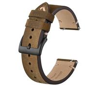 BISONSTRAP Distressed Leder Uhrenarmband, Uhren Armband für Herren, Schnellverschluss Federstege, 22mm, Dunkelbraun (Schwarze Schnalle)