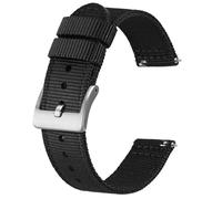 BISONSTRAP Nylon Armband für Herren, Zweiteilige Militär Uhrenarmband, Schnellverschluss, Gebürstete Schnalle, 24mm, Schwarz (Silberne Schnalle)