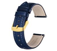 BISONSTRAP Retro Leder Uhrenarmband für Herren, Ersatzarmband aus Ölgewachstem Kalbsleder, Schnellverschluss, 19mm, Dunkelblau (Goldene Schnalle)