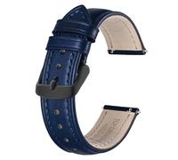 BISONSTRAP Retro Leder Uhrenarmband für Herren, Ersatzarmband aus Ölgewachstem Kalbsleder, Schnellverschluss, 18mm, Dunkelblau (Schwarze Schnalle)