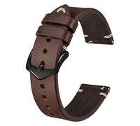 BISONSTRAP Uhrenarmband für Herren, Handgefertigte Stiche Leder Armband, Schnellverschluss, 22mm, Kaffeebraun mit Schwarzer Schnalle