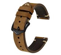 BISONSTRAP Uhrenarmband für Herren, Handgefertigte Stiche Leder Armband, Schnellverschluss, 22mm, Sattelbraun mit Schwarzer Schnalle