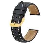 BISONSTRAP Vintage Uhrenarmbänder mit Gold Schnalle, Leder Ersatzband 22mm (Schwarz/Beige Faden)