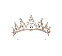 BIUDECO Barocke Strasskrone für Damen und Mädchen Goldfarbener Haarschmuck Runde Hochzeitskrone für Brautfrisur Klassisches Stirnband mit Funkelnden Kristallen