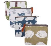 BIUDECO Kleine Schminktaschen aus Segeltuch 4 Stück mit Reißverschluss und Niedlichen Motiven Eisbär Igel Wal Baum für Damen und Mädchen als Reise und Kulturbeutel Zufälliger Stil