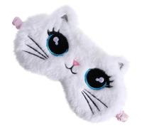 BIUDECO Plüsch Schlafmaske Katzenmotiv Augenbinde mit Elastischem Band für Nacht Mittagsschlaf und Reisen Weiche Augenmaske Weiß