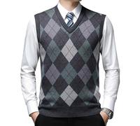 Biutimarden Herren Pullunder V-Ausschnitt Weste Ärmellose Pullover Business Argyle Herbst Winter Slim Fit Gestrick Pulloverwestee