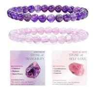 Bivei 2-teiliges 6 mm Perlenarmband Damen - Amethyst, Rosenquarz - Handgefertigter Naturstein Heilsteine Edelstein Perlen Armband, Yoga, Meditation, Schutz Geschenk