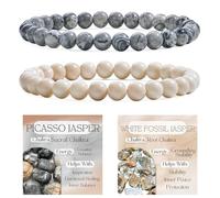 Bivei 2-teiliges 6 mm Perlenarmband Damen - Picasso Jaspis, Weißer Fossil-Jaspis - Handgefertigter Naturstein Heilsteine Edelstein Perlen Armband, Yoga, Meditation, Schutz Geschenk