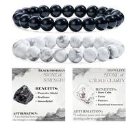 Bivei 2-teiliges 6 mm Perlenarmband Damen - Schwarzer Obsidian, Howlith - Handgefertigter Naturstein Heilsteine Edelstein Perlen Armband, Yoga, Meditation, Schutz Geschenk