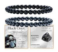 Bivei 2-teiliges 6 mm Perlenarmband Damen - Schwarzer Onyx, Schwarzer Obsidian - Handgefertigter Naturstein Heilsteine Edelstein Perlen Armband, Yoga, Meditation, Schutz Geschenk