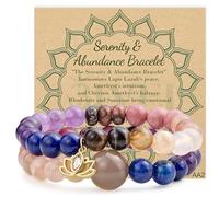 Bivei Kristall Armbänder - Frauen 8mm Natural Reiki Semi Precious Edelstein Chakras Bead Stretch Armband mit Lotus Charm(17cm Serenity & Abundance Bracelet)