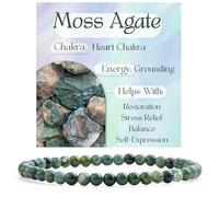 Bivei Moosachat - Erdung Kristall Armband für Frauen 4mm Perlen Halbedelstein Natürlicher Stein Dehnbarer Elastischer Schmuck Yoga Geschenke