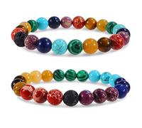 Bivei Perlen-Chakra-Armband Lavastein 7 Chakras Kristalle 8mm Naturstein Stretch-Perlenarmbänder für Frauen Männer Ätherisches Öl Diffuser (Bunt)
