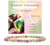 Bivei Regenbogen-Tournalin - ausgleichend Kristall Armband für Frauen 4mm Perlen Halbedelstein Natürlicher Stein Dehnbarer Elastischer Schmuck Yoga Geschenke