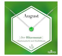 Bixorp Geburtsstein Halskette mit Zirkonia-Anhänger August - Edelstahlkette mit rundem Zirkonia-Kristall - August/Peridot - Silber