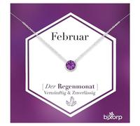 Bixorp Geburtsstein Halskette mit Zirkonia-Anhänger Februar - Edelstahlkette mit rundem Zirkonia-Kristall - Februar/Amethyst - Silber