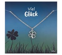 Bixorp Kleeblatt Viel Glück Geschenkhalskette - Edelstahl & vergoldete oder platinierter Kette und Anhänger (Karte 2 - Silber)