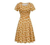 Biyejit 3D-Druckkleider für Damen Kurzarm Lässig Fließende Swing-Kleider Party Flare Kleid, L