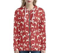 Biyejit Damen-Kapuzen-Sweatshirt, durchgehender Reißverschluss, lange Ärmel, Mantel mit Tasche, für Sport, Reisen, Outdoor, Größe XS-5XL, Weihnachten Hirsch, XL