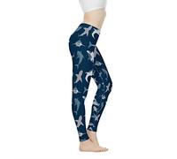 Biyejit Damen-Leggings, Yogahose mit hohem Taillenbund, Workout-Leggings, Hai-Muster, M