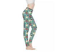 Biyejit Damen-Leggings, Yogahose mit hohem Taillenbund, Workout-Leggings, Mops mit Blumenmuster, L