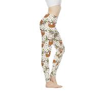 Biyejit Damen-Leggings, Yogahose mit hohem Taillenbund, Workout-Leggings, Niedliche Faultier, L