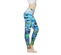 Biyejit Damen-Leggings, Yogahose mit hohem Taillenbund, Workout-Leggings, Ozean Delfine, M