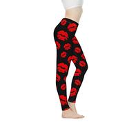 Biyejit Damen-Leggings, Yogahose mit hohem Taillenbund, Workout-Leggings, Rote Lippen Kuss, XS