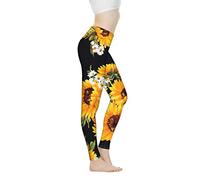 Biyejit Damen-Leggings, Yogahose mit hohem Taillenbund, Workout-Leggings, Sonnenblumenmuster, XL