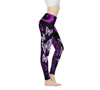 Biyejit Damen-Leggings, Yogahose mit hohem Taillenbund, Workout-Leggings, violettfarbener schmetterling, XL