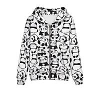 Biyejit Damen Neuheit Print Zip Up Hoodies Langarm Kapuzenpullover Sweatshirt Jacke mit Tasche, Cartoon Panda, 42