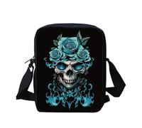 Biyejit Damen- und Herren-Messenger-Taschen Kinder-Umhängetasche mit verstellbarem Riemen Seitentasche Münzgeldbeutel für Handy und Reisepass, Totenkopf Rose