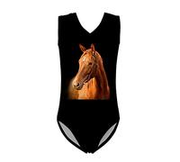 Biyejit Einteiliger Badeanzug für Mädchen, Gymnastikanzug für kleine Tanzen, athletischer Gymnastikanzug für 3-14 Jahre Kinder, pferd, 13-14 Jahre